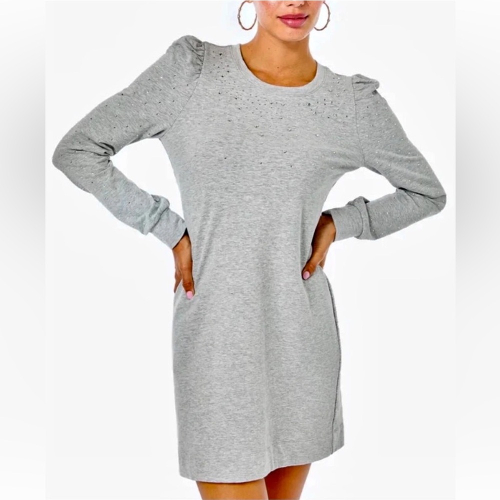 Lilly Pulitzer NWT Jansen Embellished Dress Heathered Seaside Grey Size L 💎